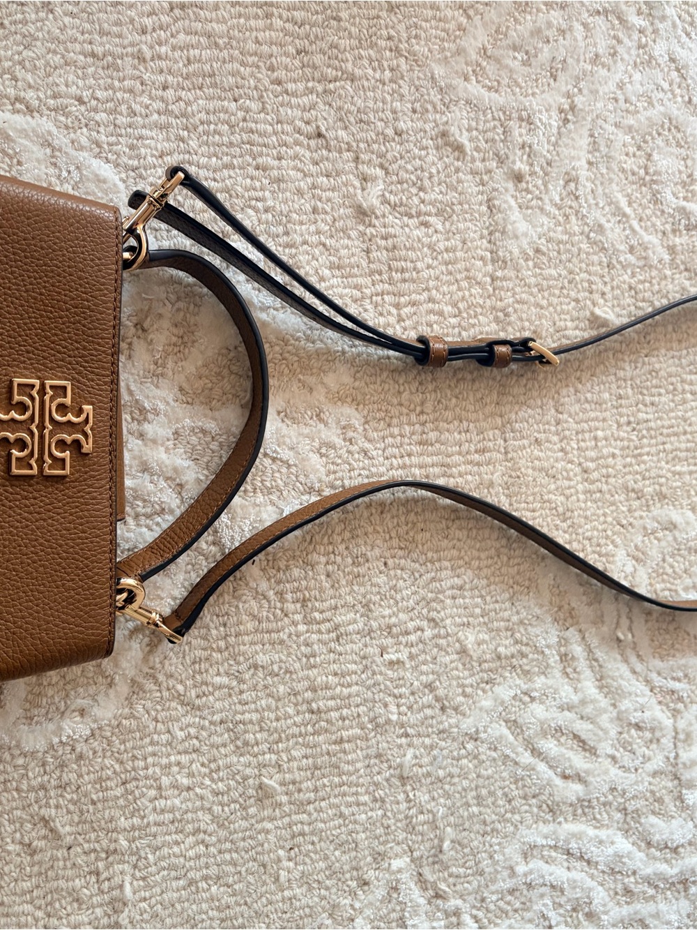 Tory Burch Chestnut Brown Pebbled Leather Crossbody with Gold Logo